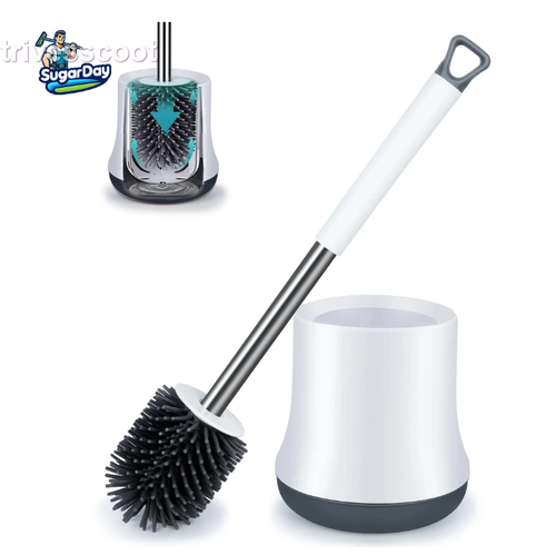 SUGARDAY Toilet Bowl Brush Cleaner and Caddy Holder Set Toilet Scrubber for Bath