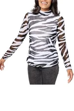 Attitudes by Renee Women's Printed Mesh Mock Neck Top Zebra