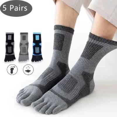 BRANDED 5 Pairs Men Sport Toe Socks Cotton Blend Stripe Five Finger Sock Breathable Soft