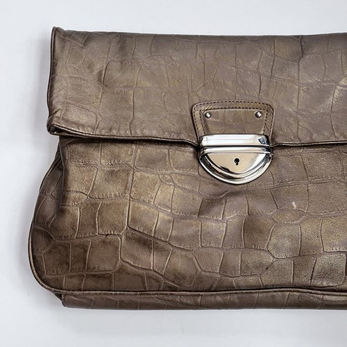 Vintage Y2K Cynthia Rowley Embossed Bronze Leather Fold Over Clutch - Picture 3 of 15