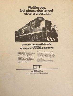 Grand Trunk Western Railroad Public Safety Announcement Flyer Lokomotive 5810