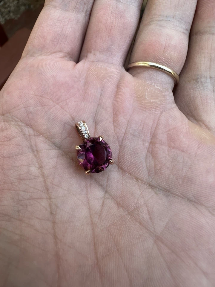 Colgante de turmalina 4,7 quilates 14 quilates oro rosa dimond collar piedras preciosas joyería Foto 2 de 4