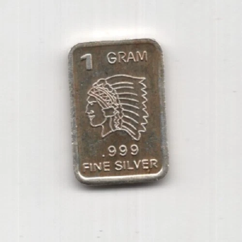 UNITED STATES NATIVE AMERICAN INDIAN HEAD BULLION BAR 1 GRAM .999 FINE SILVER