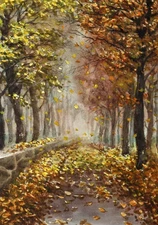 Autumn Park Trees Forest Landscape Watercolour Painting Original Fall Art