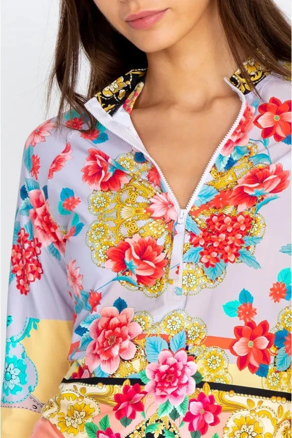 Camisa de Surf Johnny Was Natación Larga Japer Suave Protección contra Erupciones Top Rojo Floral Azul XL NUEVA Foto 2 de 4