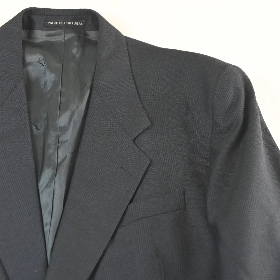 Vtg Yves Saint Laurent 44R 36x32 Blue Glenn Check 100% Wool Jacket Pants Suit - Image 3 of 4