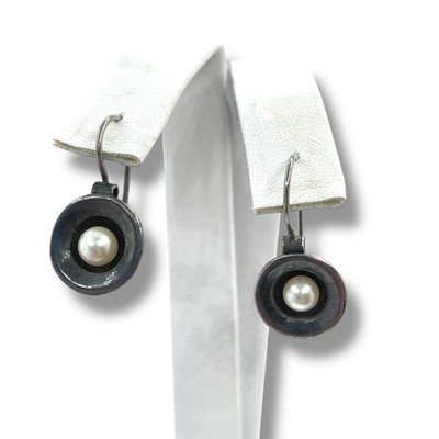 Vtg. Sterling Silver Cup & Pearl Earwire Pierced Earrings Mystery Mark