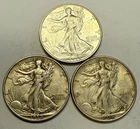 1938-P - LOT OF 3 - WALKING LIBERTY HALF DOLLAR -90% Silver -4.1 Million Mintage