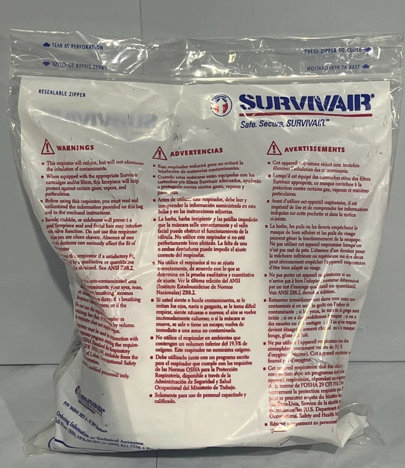 Máscara facial de protección respiratoria reutilizable SURVIVAIR MEDIA CARA HECHA EN EE. UU. MD/LG Foto 2 de 4