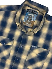 Dixxon Shirt Mens LARGE Blue Plaid Short Sleeve Pearl Snap The Stern Bamboo