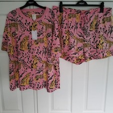 NEXT Womens Pink Wild Cats Pyjamas Shorts Set SIZE XL 20 - 22 New with Tags