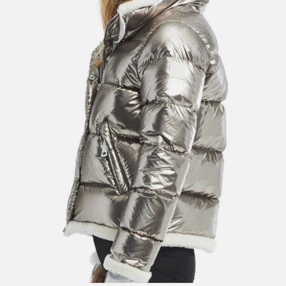 SAM. Chaqueta acolchada Gigi Real Lamb Shearl Ribete Plumón Abrigo metálico - pequeña Foto 2 de 4