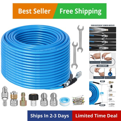 #ad 100 FT for Pressure Washer 5800PSI Water Jet Drain Cleaner Hose 1 4 Inch NP... $97.85