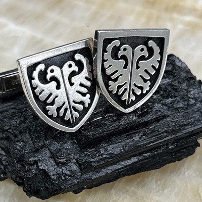 Vintage Sterling Silver .925 Heraldic Double Eagle Crest Seal Cufflinks 11.7 gr