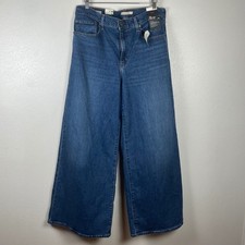 Levis 728 High Rise Wide Leg Jeans Womens 33 Medium Wash Vintage Stretch Denim
