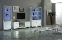 Wohnwand Wohnzimmer-Set Vitrine Lowboard Wandregal Tv Tisch Weiß-Silber 3 Tlgs.