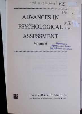 Advances in Psychological Assessment, vol. 6 McReynolds, Paul: