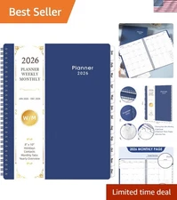 2026 Weekly & Monthly Planner: 8'' x 10'' with Monthly Tabs - Deep Blue Elegance