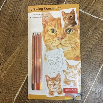 Zeichenkurs Set ausführliche Schritt für Schritt Anleitung Stifte DVD Katzen A5 Block 10 Blatt