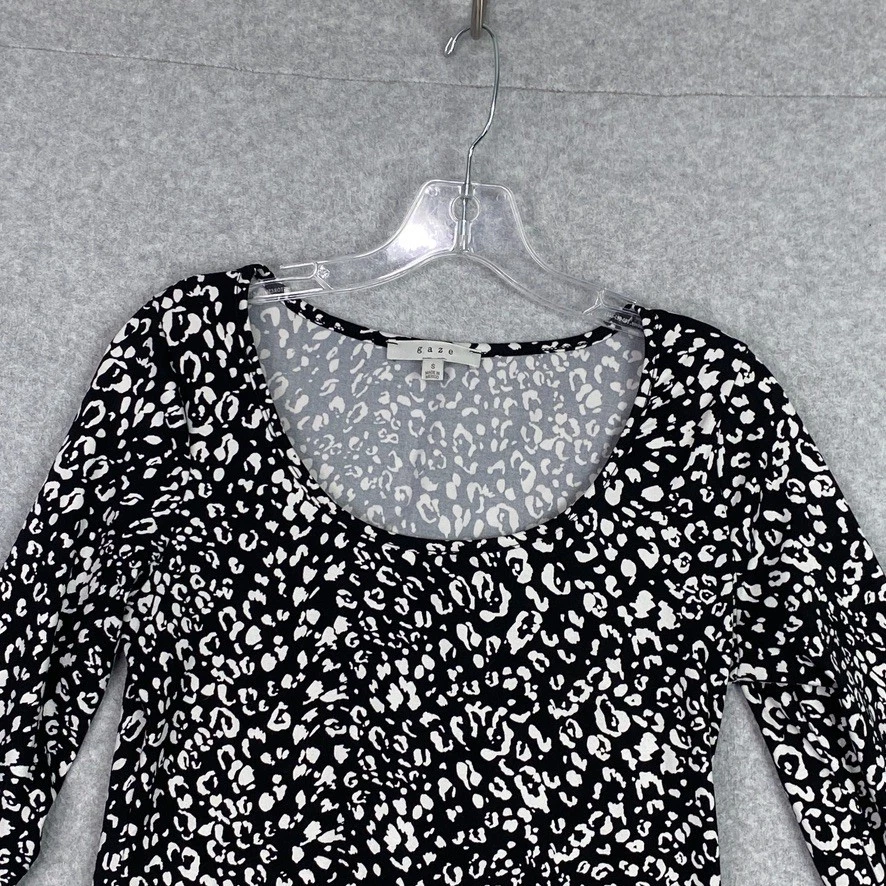 Top Gaze para mujer pequeño negro blanco abstracto cuello redondo manga larga tejido suave Foto 2 de 4