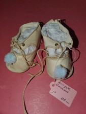 Antique 3" White Cloth Pompom Shoes For French German Bisque Doll