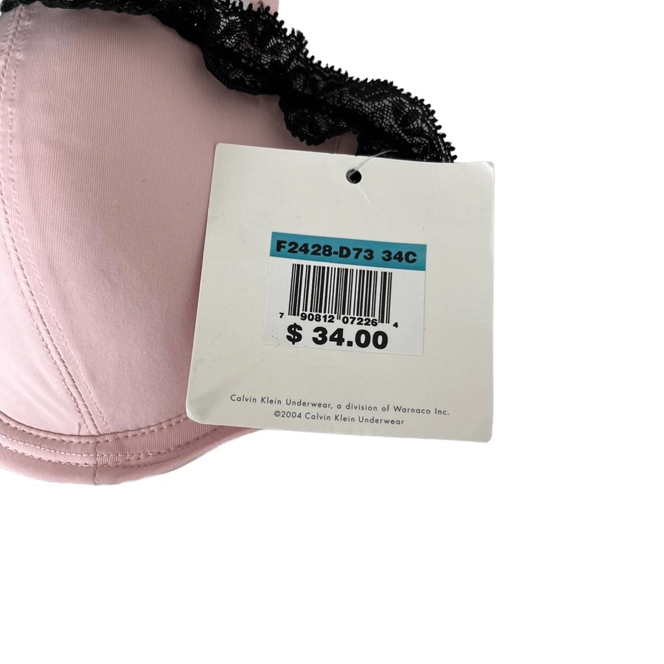 Sujetador contorno con aros rosa Calvin Klein ribete de encaje negro 34C nuevo con etiquetas Foto 4 de 4