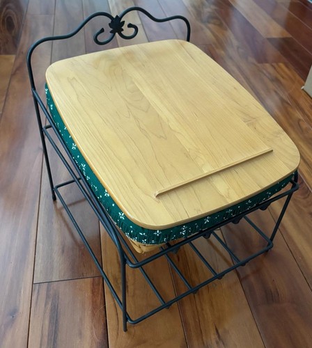 Longaberger 2-Tier Wrought Iron Paper Tray Stand with Basket and Lid