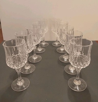 Cristal d'Arques France Set of 10 Crystal Wine Goblets Faceted Stem Glasses