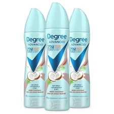 Degree Advanced 72HR Antiperspirant Deodorant Dry Spray Coconut 3.8oz PACK OF 3