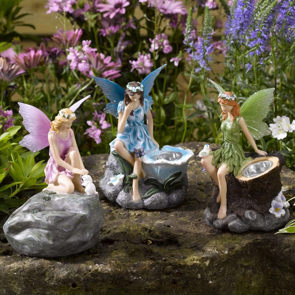 3x Solar Fairy Lights Garden Ornaments Pixie LED Spotlights Nymph Figures Decor - Image 2 of 4
