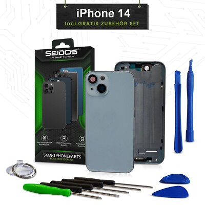 Backcover für iPhone 14 Blau Gehäuse Rückseite Glas Frame Housing Blue SEIDOS