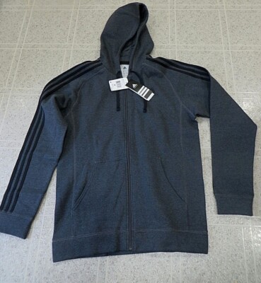 ADIDAS PERFORMANCE GRAY HOODED ZIP UP, JACKET 3 BLK STRIPES NEW ALL TAGS  (M)