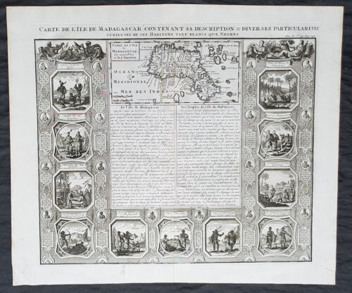 1719 Henri Chatelain mappa antica e vedute dell'isola africana del Madagascar - Foto 1 di 3