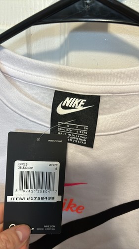 NIKE GIRL'S white AND LOGO SWEATSHIRT, SIZE 5 - Picture 5 of 5