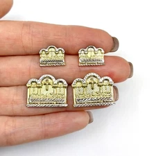 10K Gold Two-Tone Yellow White Diamond-Cut Last Supper Stud Earrings 10mm-16mm