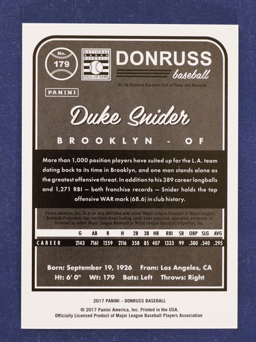 2017 Donruss Gray Border #179A Duke Snider #d /199 - Picture 2 of 2