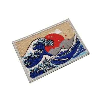 Ukiyo-e Embroidered Japanese Wave Rising Sun Hook and Loop Morale Patch ...