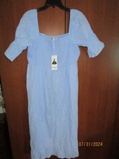 New Angashion Blue Smocked Peasant Dress Sz XXL Cotton Bust 42 48 Length 46.5