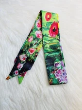 Green Painting Satin Scarf Handbag Handle Protector Head Bandeau Wrist Wrap Tie