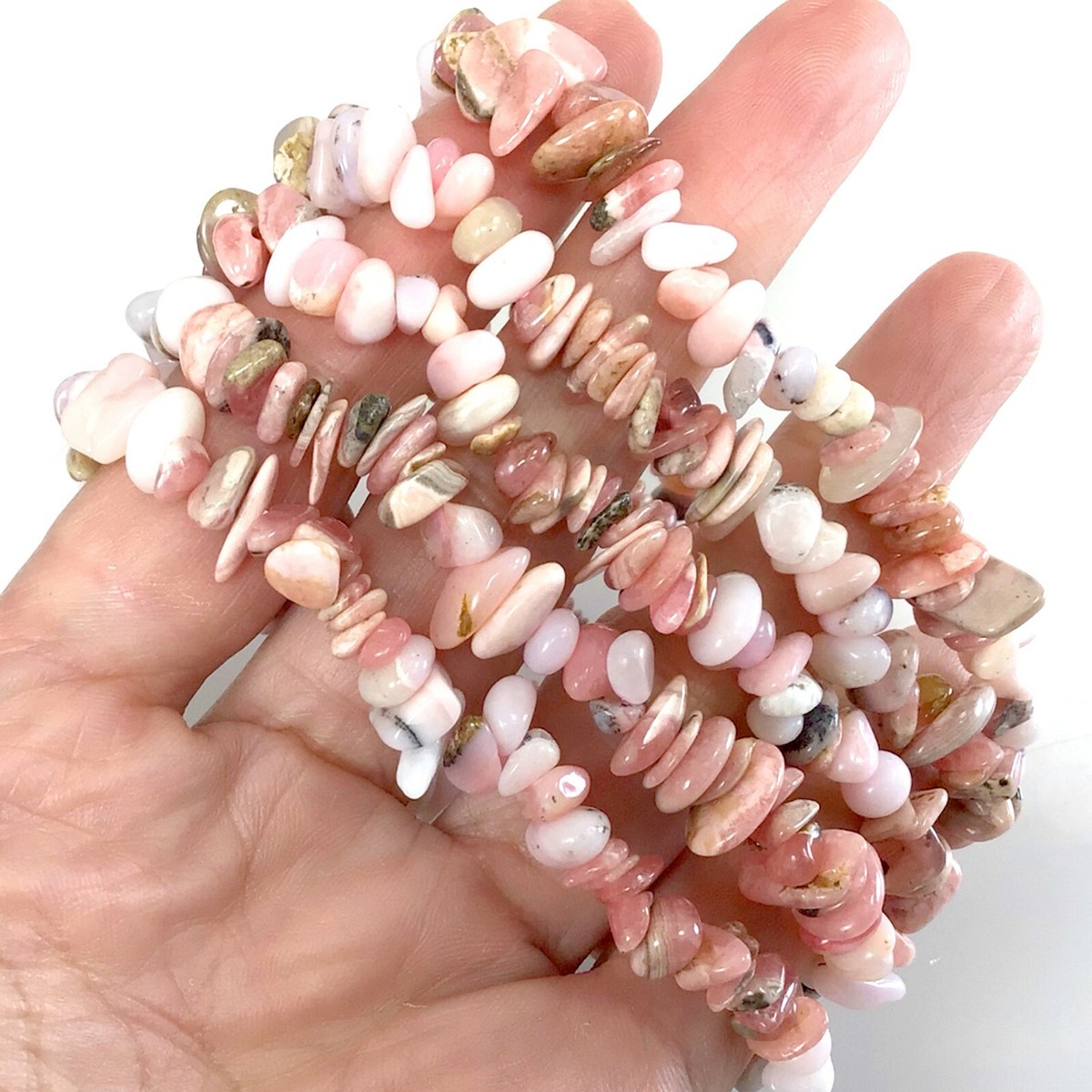 Natural Rhodonite Pink Opal Bracelet Gemstone Crystal Chips