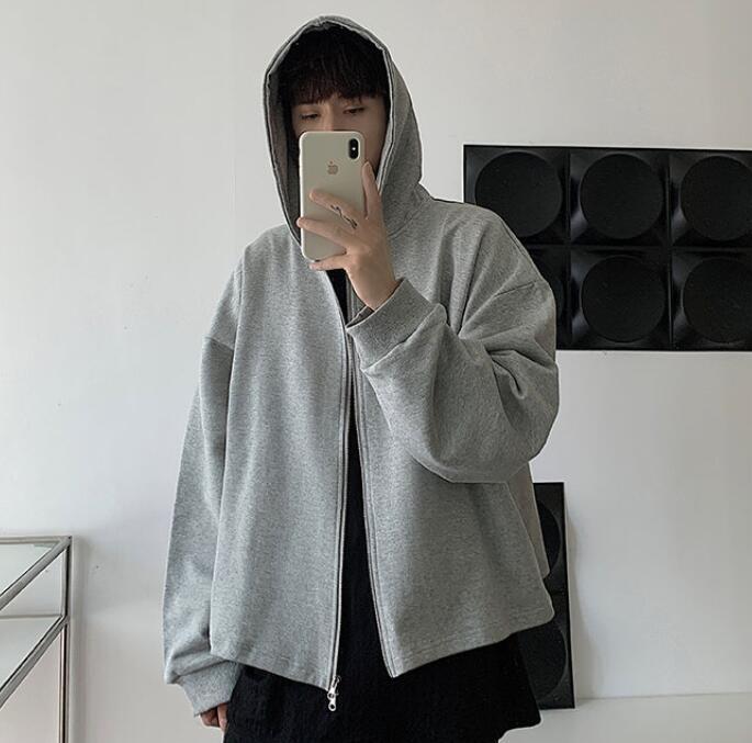 Men's Autumn Fashion Hood Long Sleeve Loose Double Zipper
