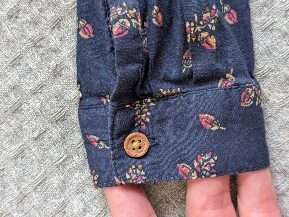 Maeve Top Women 00 Blue Floral Print Button Up Long Sleeve Shirt Cotton Blend - Image 4 of 4