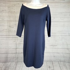 Banana Republic Womens Dress Sz 2 Blue Ivory Boatneck 3/4 Sleeve Rayon Blend