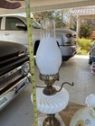 VINTAGE Marble Base White Milk Glass Swirl GWTW HURRICANE LAMP Floral Globe — photo 6