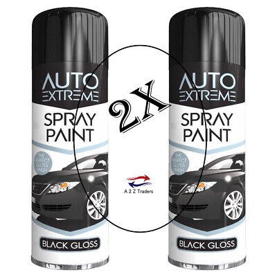 2x Schwarz Glanz Sprühlack Aerosol Auto Car Van Bike Restaurieren Metall Holz 250ml