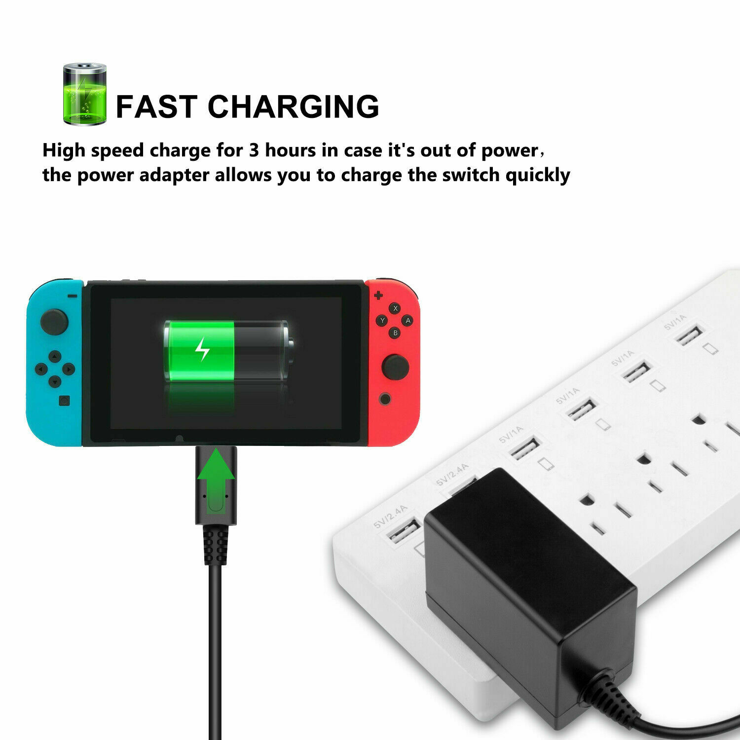 For Nintendo Switch / Lite Charger / TV Dock Mode Cord AC Adapter