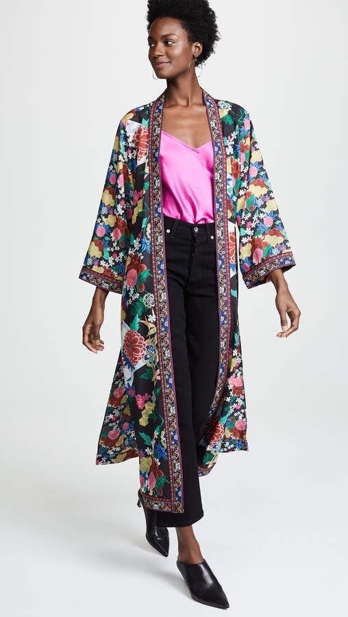 Alice + Olivia NEW Lynn Side Slit Floral Print Long Kimono