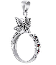 Peter Stone 925 Silber Fairy  Anhänger Elfe Wald Naturgeister Granat Lederschnur