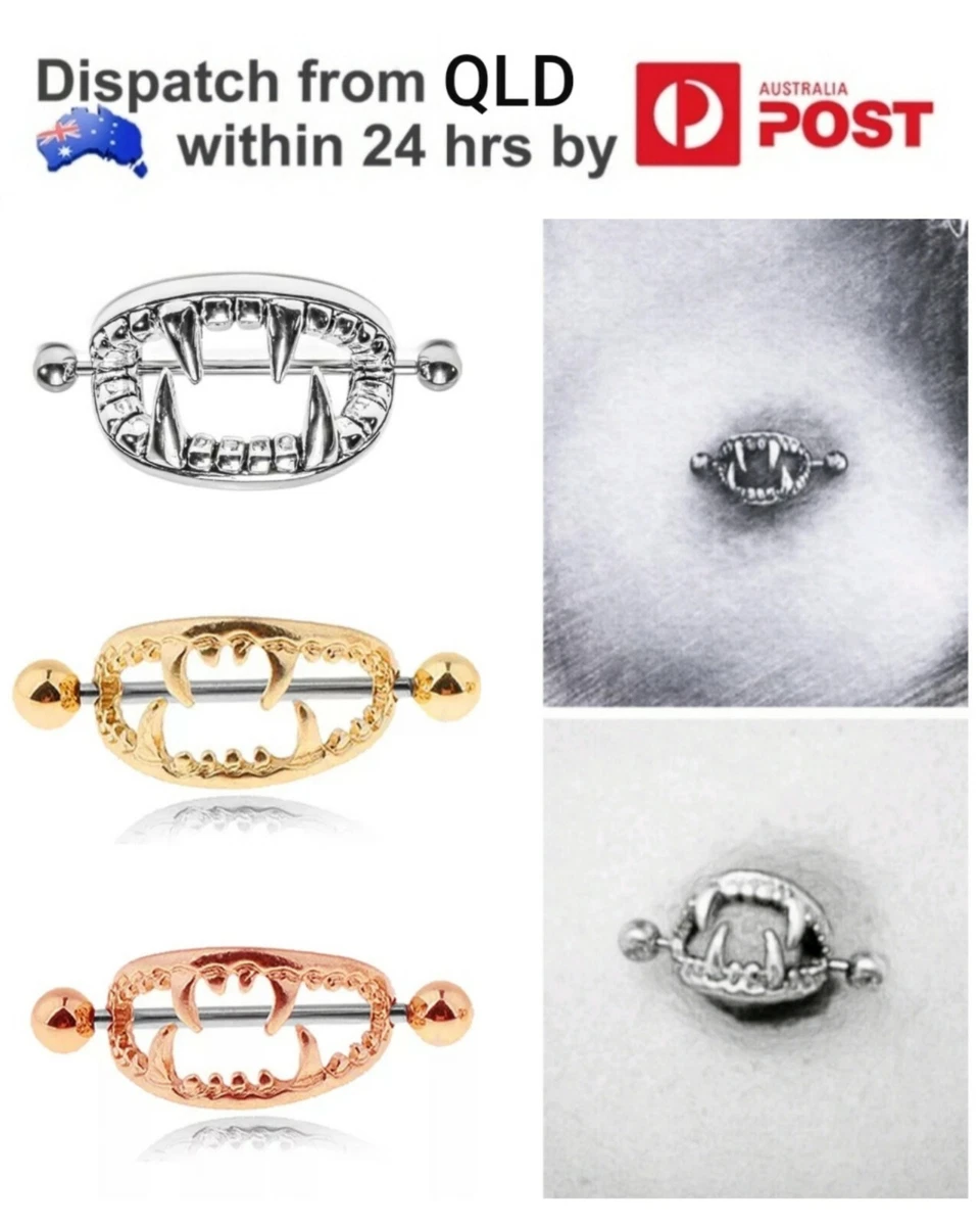 1x Vampire Teeth Colour Steel Nipple Shield Ring 23mm Bar Barbell Body Piercing