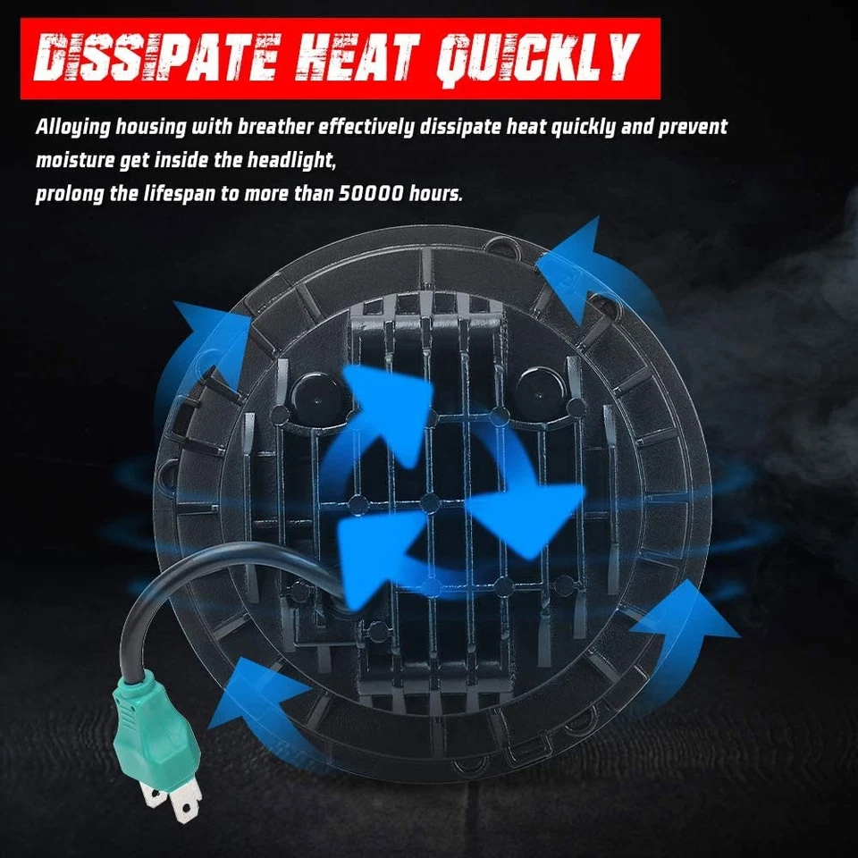 2x 7" Round LED Headlights Hi/Lo For Land Rover Range Rover Classic 1970-1995 A+ - Image 4 of 4